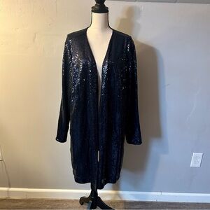 Isaac Mizrahi Live Navy Blue Sequin Open Top Cardigan Sweater Size 3X Wedding